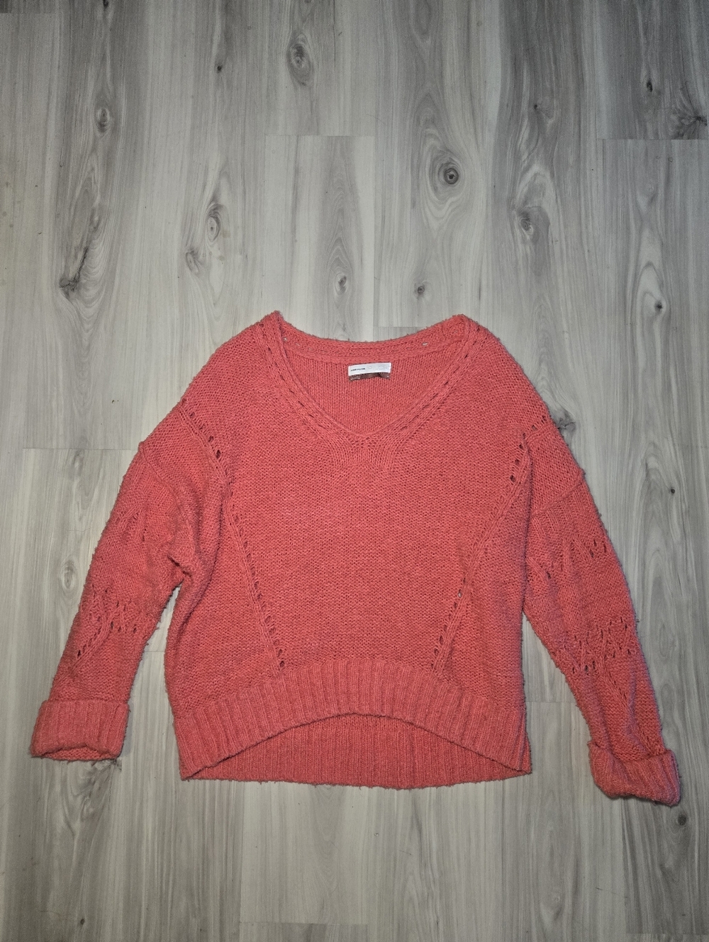 Anthropologie Pilcro Coral V-Neck Pointelle Knit Sweater - Size M